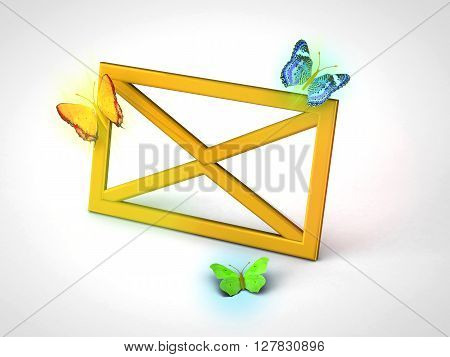 A letter or email is opening up with colorful buterflies. Use it for a newsletter or mail icon.