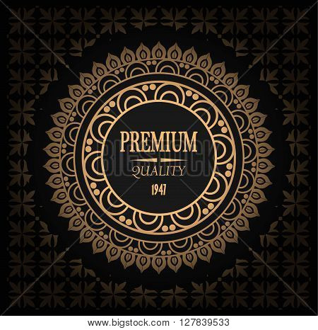 vector elegant golden label, logo on seamless pattern, gradient and signature premium quality.