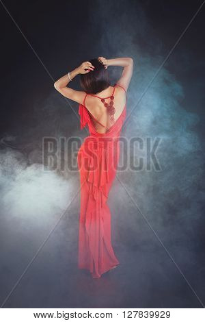 Sexy young beauty woman in red dress