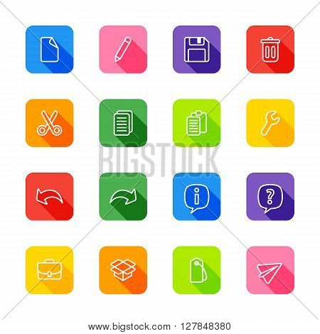 white line web icon set on colorful rounded rectangle with shadow for web design user interface (UI) infographic and mobile application (apps)