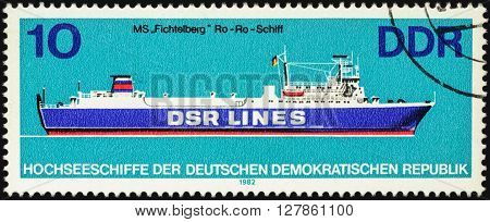 MOSCOW RUSSIA - APRIL 27 2016: A stamp printed in GDR (East Germany) shows Ro-Ro ship 