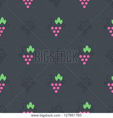 Vector seamless background with grape and leafs.