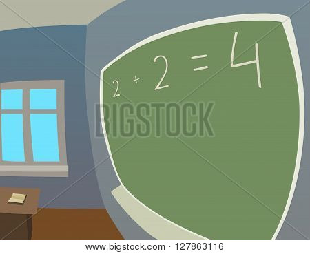 This is an illustration of classroom in fisheye