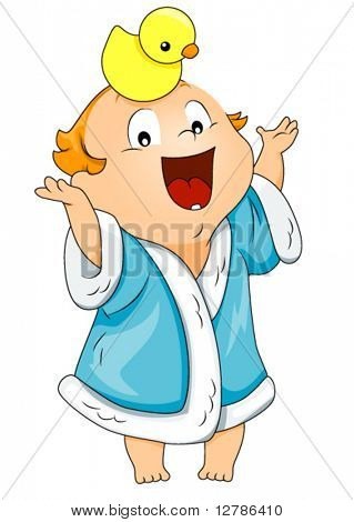 Toddler in Bathrobe with Rubber Duck - Vector