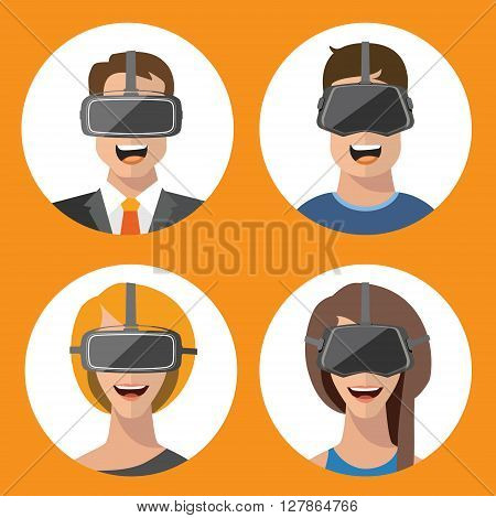 Virtual reality VR glasses man and woman flat icons
