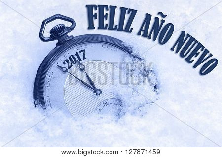 2017 greeting, Happy New Year in Spanish language, Feliz ano nuevo text