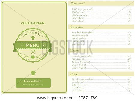 Restaurant Vegetarian Menu Design template Vector Illustattion