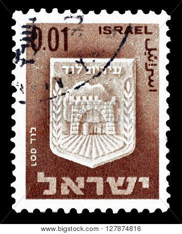 ISRAEL - CIRCA 1965 : Cancelled postage stamp printed by Israel, that shows Lod.