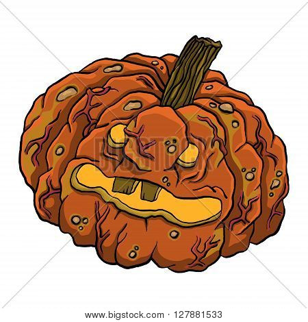 Vector evil pumpkin for Halloween party. Illustration of funny rotten pumpkin.