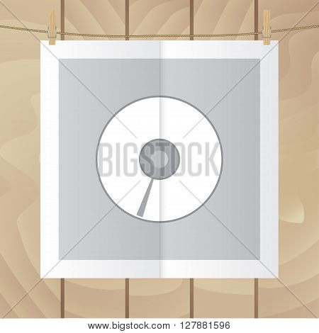 Flat vector icon. Color photo hanging on a rope. Disk.