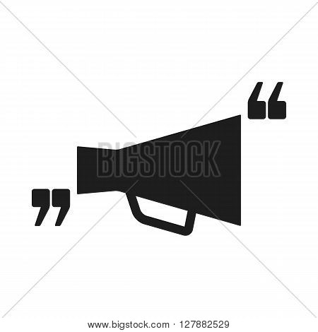 Vector icon with quote and megaphone. Black mark and bullhorn symbol. Feedback form template. Business dialog pictogram. Isolated comma design.