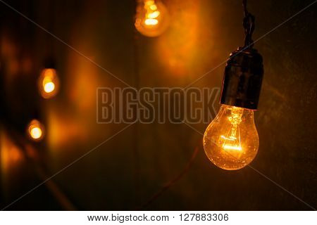 Incandescent lamps in a modern studio. Cool Edison lamp.