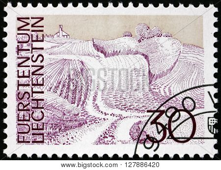 LIECHTENSTEIN - CIRCA 1973: a stamp printed in Liechtenstein shows Fields Schellenberg circa 1973
