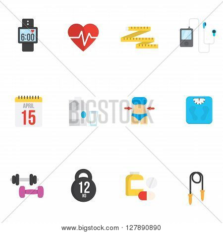 Fitness and health icons with white background.