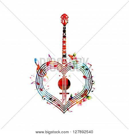 Vector illustration of colorful heart-shaped banjo design