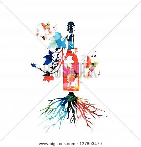 Vector illustration of colorful winebottle with vines