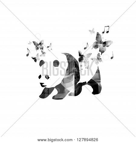 Black and white panda with butterflies vector design
