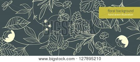 Summer forest. vector horizontal background with hand drawn forest herbs