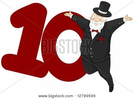 Ilustração de um nobre pulando ao lado de um número dez