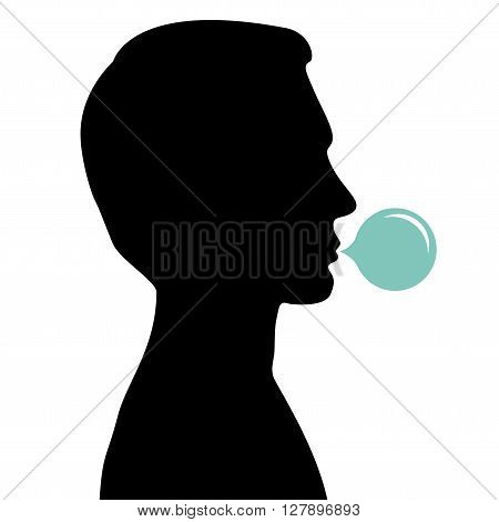 Man blowing bubble gum. Isolated on white background