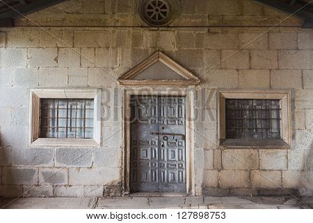 View of a door of a church in Labin Istria. Croatia