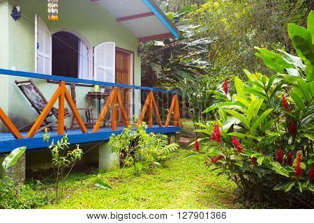 Brazil traditional house. palm trees in the garden Brasil
