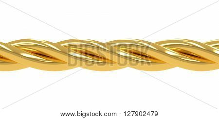 Golden wire chain 3D rendering isolated on white background