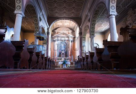 LABIN, CROATIA - APRIL 18: Interior of the church of the Nativity of the Blessed Virgin Mary in Labin on April 17 2016