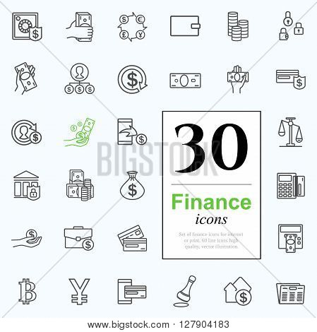 Set ot finance icons for web or print. High quality line icons, vector illustration.