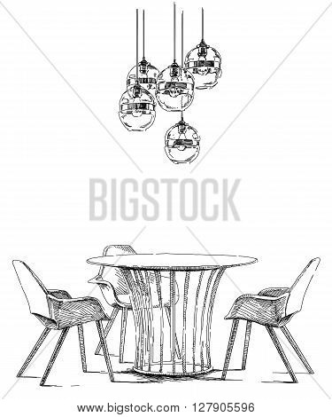 Contemporary modern interior hand drawing vector illustration.