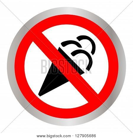 Image of ice cream cone, behind NO sign, on white background