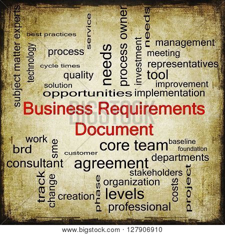 Business Requirements Document Word Cloud Concept In Grunge
