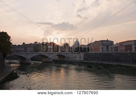 View on sunset over the Tibre Rome Italy