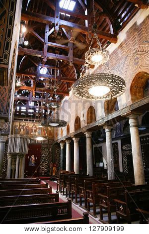 interior of church Saint Mary El Muallaqa or Hanging Church orthodox coptic christian religion public monument from century III or IV in Cairo Egypt Africa
