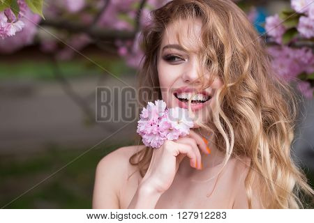 Pretty Woman In Pink Blossom