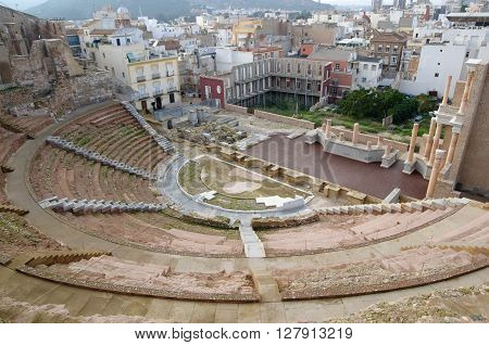 Ruins of roman amphitheater in Cartagena Spain