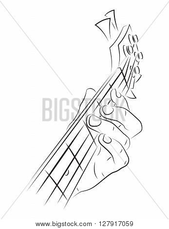 Playing bass illustration. Left hand finger press string.