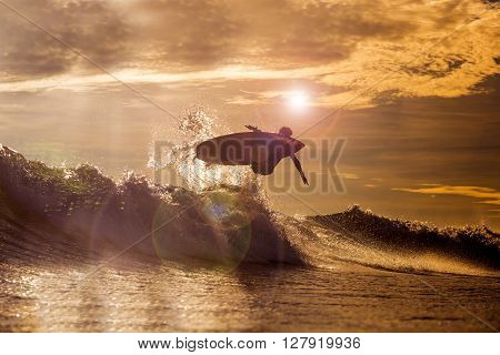 Surfer  At Sunset Tme
