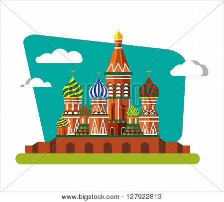 Welcome to Russia. St. Basil's Cathedral on Red square - Vector flat illustration. Landscape design.