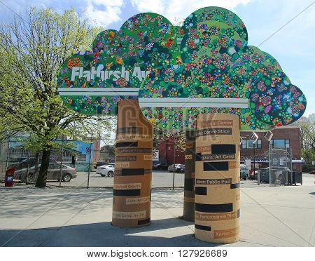 BROOKLYN, NEW YORK - APRIL 19, 2016: Flatbush Avenue sign in Brooklyn, New York. Flatbush Avenue is one of the major avenues in the New York City Borough of Brooklyn