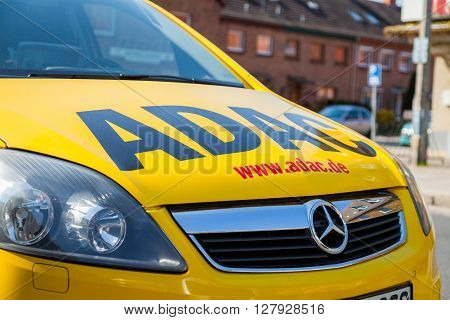 NEUBRANDENBURG/ GERMANY - 1 MAY 2016: an ADAC breakdown service car stands on a street in Neubrandenburg Germany at 1. may 2016.