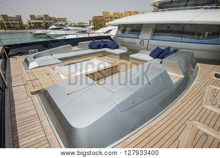 Front Deck Of A Large Luxury Yacht With Jacuzzi