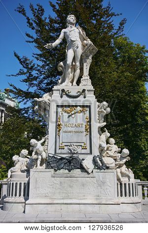 Statue of Wolfgang Amadeus Mozart Burggarten in Vienna Austria