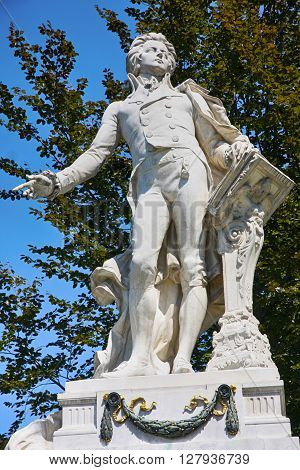 Statue of Wolfgang Amadeus Mozart Burggarten in Vienna Austria