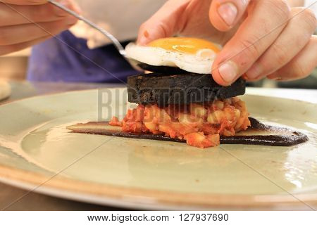 Bacon Egg Black Pudding Baked Beans Plated Meal