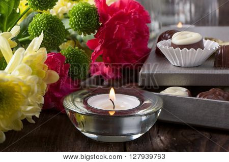 Chocolate Candy And Flowers