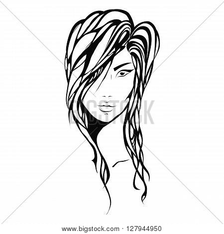 hand drawing sketch girl's face tribal style