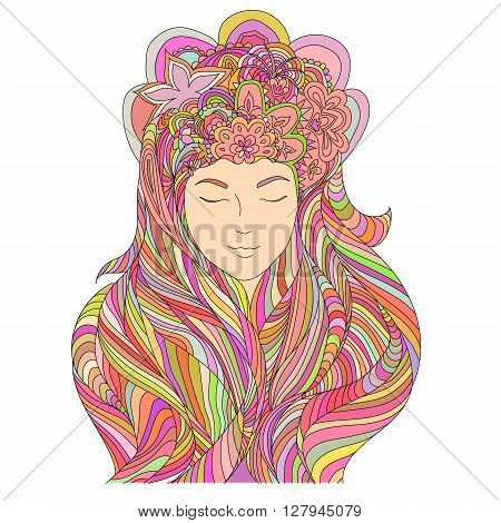 girl with flower in the hair doodle