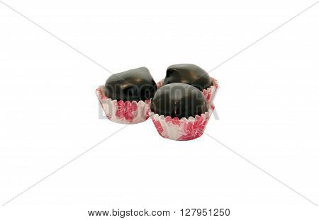 chocolate cake in baskets isolated on white background