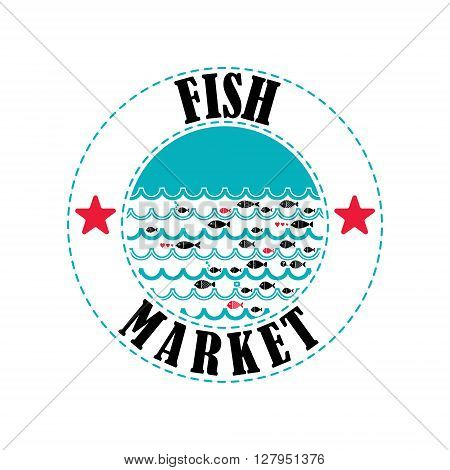 Fish market logo. Vector local fish market logo. Vector seafood market emblem. Cartoon fish pattern.